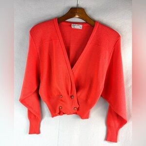 Jaeger Great Britain S Elegant Wool Coral Crop Double Breasted Cardigan Sweater